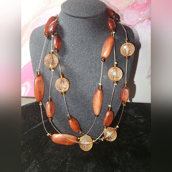 MAHOGANY COLORED 3 STRAND WIRE BEADED CHOKER - Picture 1 of 5